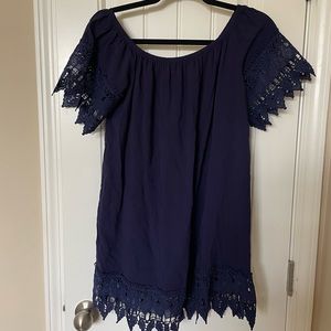 Sundress! Navy blue Iris off-the-shoulder dress with lace detailing - M